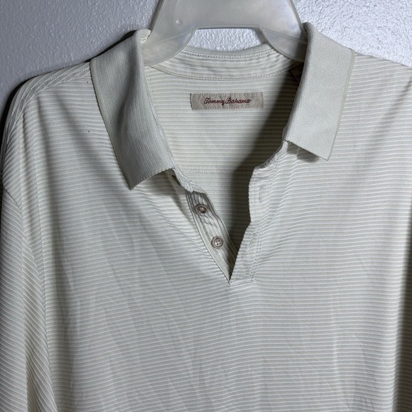Tommy Bahama Men Stripe Beige Tan Yellow Polo Shirt size XL - Picture 4 of 8